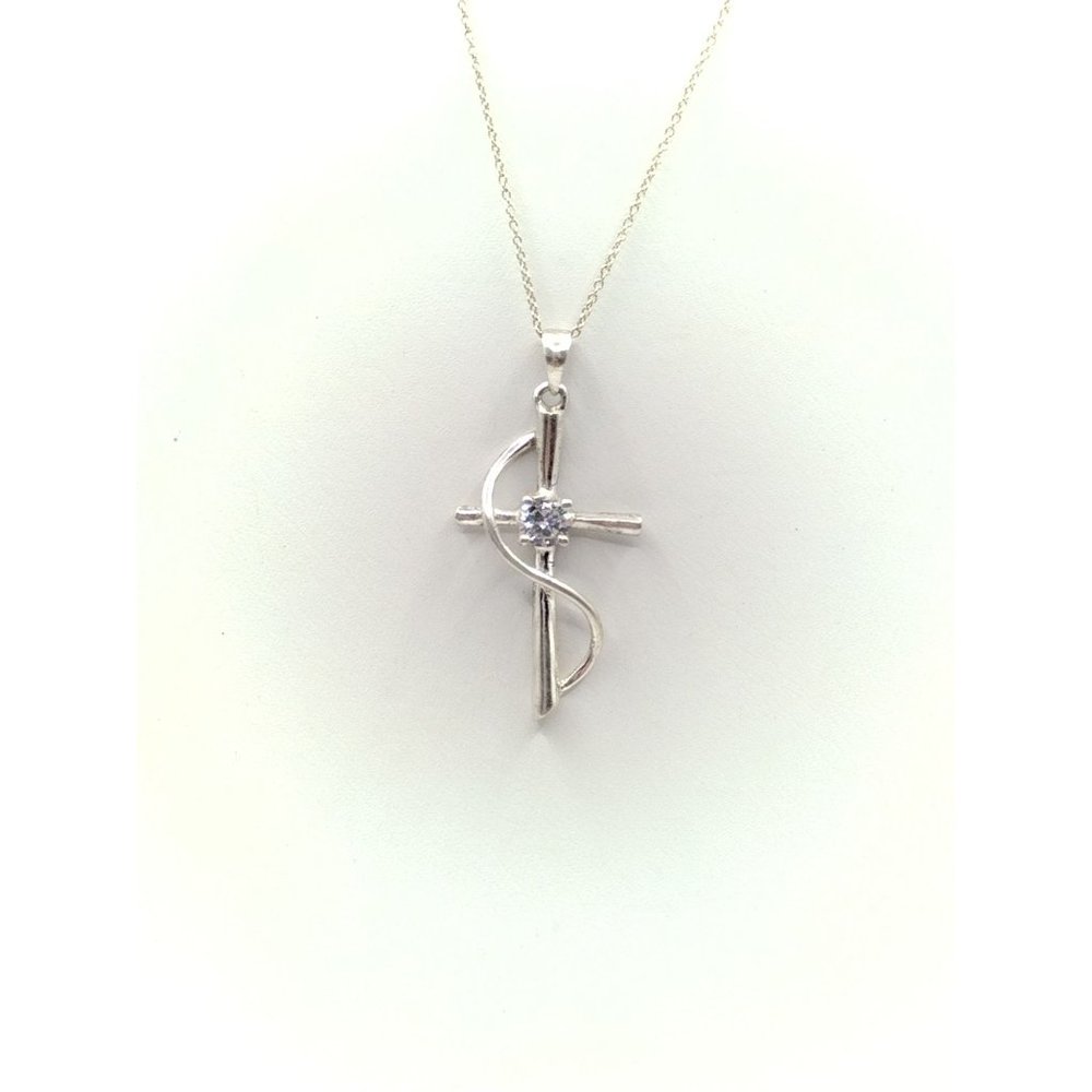 Sterling Silver Blessed Mother CZ Cross Pendant Necklace 16"